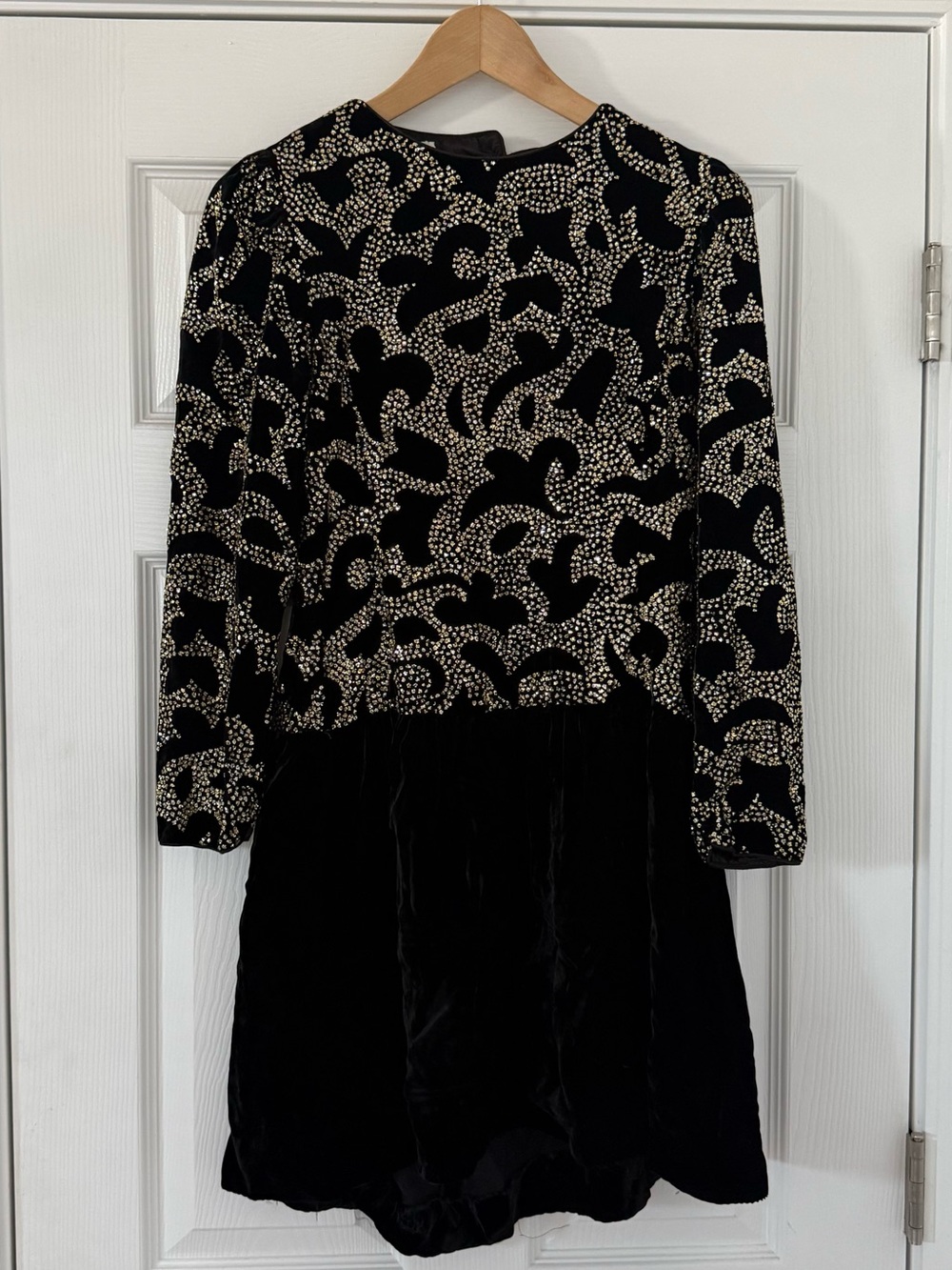 VINTAGE Ricki Lang Black Velvet Dress with Gold Dot Embellishment